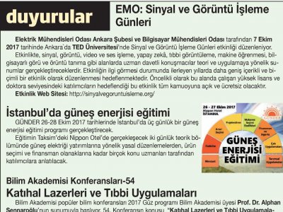 EMO: SİNYAL VE GÖRÜNTÜ İŞLEME GÜNLERİ (HERKESE BİLİM TEKNOLOJİ DERGİSİ, 21.09.2017)