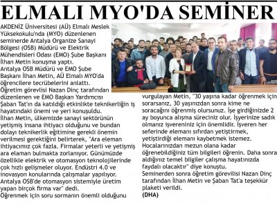 ELMALI MYO`DA SEMİNER (KAŞ AYDIN HABER - 18.11.2017)