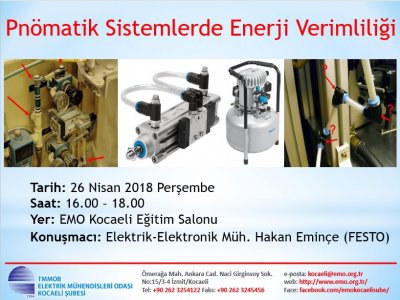 PNÖMATİK SİSTEMLERDE ENERJİ VERİMLİLİĞİ KONULU SEMİNER ŞUBEMİZDE DÜZENLENECEKTİR.