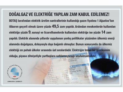 DOĞALGAZ VE ELEKTRİĞE YAPILAN ZAM KABUL EDİLEMEZ!