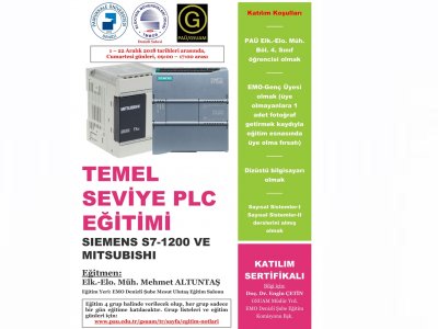 EMO GENÇ ÖĞRENCİLERİNE YÖNELİK TEMEL SEVİYE PLC EĞİTİMİ EMO DENİZLİDE YAPILACAK