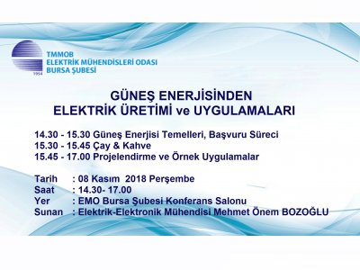 ` GÜNEŞ ENERJİSİNDEN ELEKTRİK ÜRETİMİ VE UYGULAMALARI` TEKNİK SEMİNER