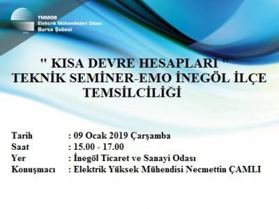 `KISA DEVRE HESAPLARI` TEKNİK SEMİNER-İNEGÖL İLÇE TEMSİLCİLİĞİ