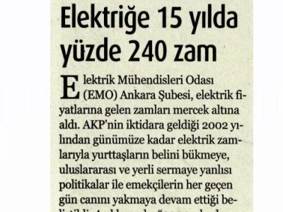 ELEKTRİĞE 15 YILDA YÜZDE 240 ZAM (YENİ YAŞAM, 26.03.2019)