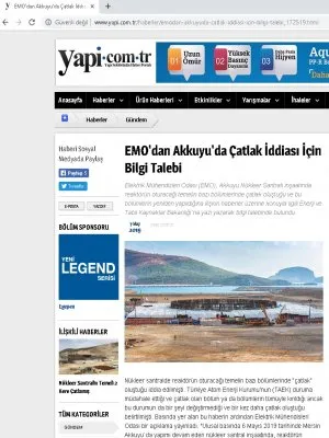 EMO`DAN AKKUYU`DA ÇATLAK İDDİASI İÇİN BİLGİ TALEBİ (YAPİ.COM.TR)