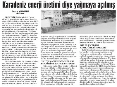 KARADENİZ ENERJİ ÜRETİMİ DİYE YAPAYA AÇILMIŞ (GÜNLÜK EVRENSEL)
