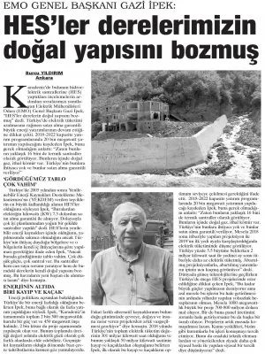 HESLER DERELERİMİZİN DOĞAL YAPISINI BOZMUŞ (GÜNLÜK EVRENSEL)
