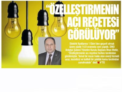 ÖZELLEŞTİRMENİN ACI REÇETESİ GÖRÜLÜYOR (AKDENİZ SON HABER - 03.10.2019)