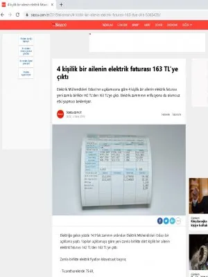 4 KİŞİLİK BİR AİLENİN ELEKTRİK FATURASI 163 TLYE ÇIKTI (SOZCU.COM.TR)