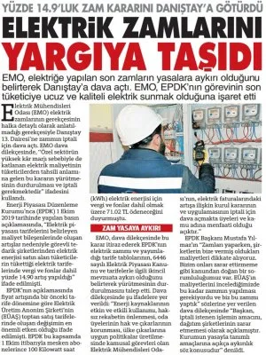 ELEKTRİK ZAMLARINI YARGIYA YAŞIDI (SÖZCÜ)