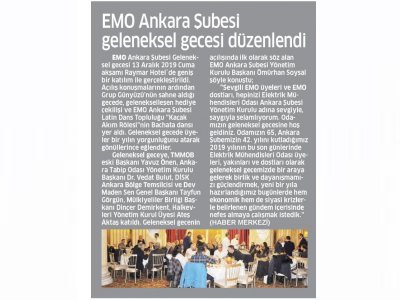 EMO ANKARA ŞUBESİ GELENEKSEL GECESİ... (TİCARİ HAYAT, 17.12.2019)
