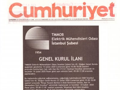 GENEL KURUL İLANI - CUMHURİYET VE SÖZCÜ GAZETELERİNDE DUYURU