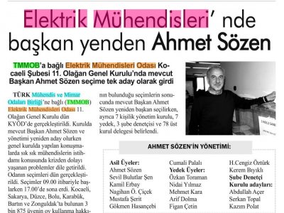 MAVİ KOCAELİ : ELEKTRİK MÜHENDİSLERİ` NDE BAŞKAN YENDEN AHMET SÖZEN