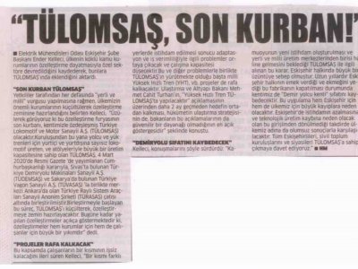 TÜLOMSAŞ SON KURBAN (İSTİKBAL GAZETESİ 10.03.2020)