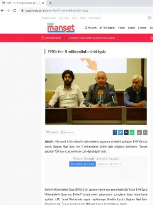 EMO: HER 3 MÜHENDİSTEN BİRİ İŞSİZ (OZGURMANSET.NET)
