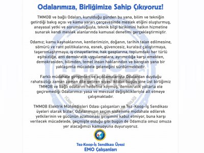 EMO ÇALIŞANLARI: ODALARIMIZA, BİRLİĞİMİZE SAHİP ÇIKIYORUZ!