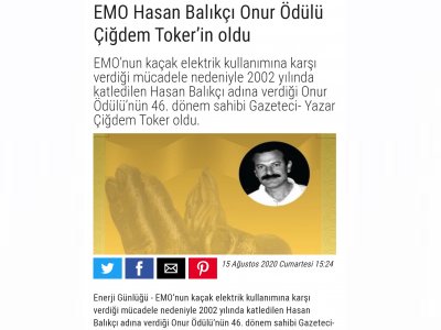 EMO HASAN BALIKÇI ONUR ÖDÜLÜ ÇİĞDEM TOKERİN OLDU (ENERJİ GÜNLÜĞÜ)