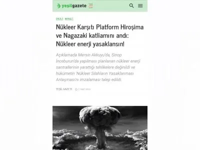 NÜKLEER KARŞITI PLATFORM HİROŞİMA VE NAGAZAKİ KATLİAMINI ANDI: NÜKLEER ENERJİ YASAKLANSIN! (YESİLGAZETE.ORG)