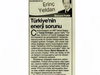 TÜRKİYENİN ENERJİ SORUNU (ERİNÇ YELDAN-CUMHURİYET)
