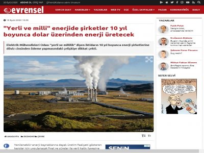 `YERLİ VE MİLLİ` ENERJİDE ŞİRKETLER 10 YIL BOYUNCA DOLAR ÜZERİNDEN ENERJİ ÜRETECEK (EVRENSEL.NET)