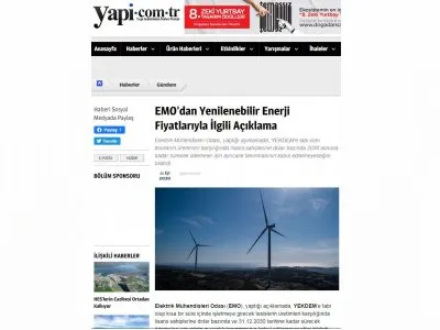 EMODAN YENİLENEBİLİR ENERJİ FİYATLARIYLA İLGİLİ AÇIKLAMA (YAPİ.COM.TR)
