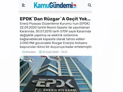 EPDK`DAN RÜZGAR`A GEÇİT YOK(KAMUGUNDEMİ.COM)