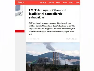 EMODAN UYARI: OTOMOBİL LASTİKLERİNİ SANTRALLERDE YAKACAKLAR (SOZCU.COM.TR)