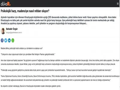 PSİKOLOJİK HARP, MADENCİYE NASIL REHBER OLUYOR? (BAHADIR ÖZGÜR/GAZETEDUVAR.COM.TR)