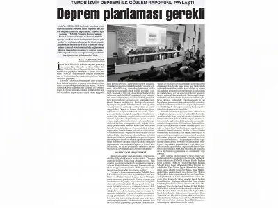 TMMOB İZMİR DEPREMİ İLK GÖZLEM RAPORUNU PAYLAŞTI (BAŞKENT GAZETESİ)