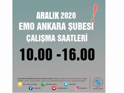 KORONAVİRÜS SALGIN TEHTİDİ NEDENİYLE EMO ANKARA ŞUBESİ ÇALIŞMA SAATLERİNDE DEĞİŞİKLİK YAPILDI