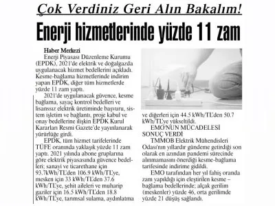 ENERJİ HİZMETLERİNDE YÜZDE 14 ZAM (KIRKLARELİ)