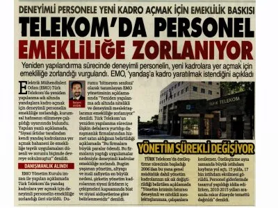 TELEKOMDA PERSONEL EMEKLİLİĞE ZORLANIYOR (SÖZCÜ)