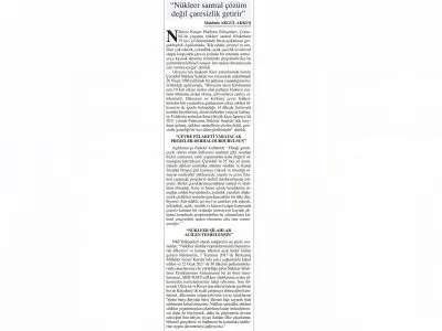 `NÜKLEER SANTRAL ÇÖZÜM DEĞİL ÇARESİZLİK GETİRİR` (BAŞKENT GAZETESİ)