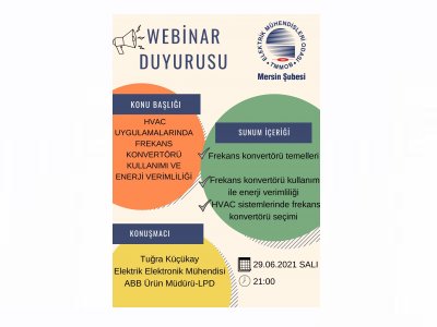 WEBİNAR DUYURUSU:HVAC UYGULAMALARINDA FREKANS KONVERTÖRÜ KULLANIM VE ENERJİ VERİMLİLİĞİ