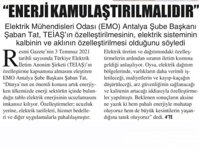 ENERJİ KAMULAŞTIRILMALIDIR (ANTALYA GÜNDEM-06.07.2021)