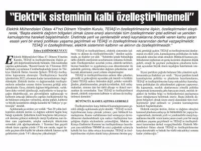 ELEKTRİK SİSTEMİNİN KALBİ ÖZELLEŞTİRİLMEMELİ (BAŞKENT GAZETESİ)