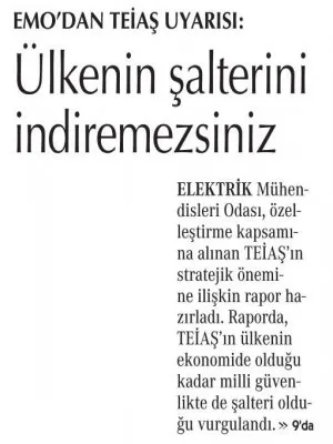 ÜLKENİN ŞALTERİNİ İNDİREMEZSİNİZ (CUMHURİYET)