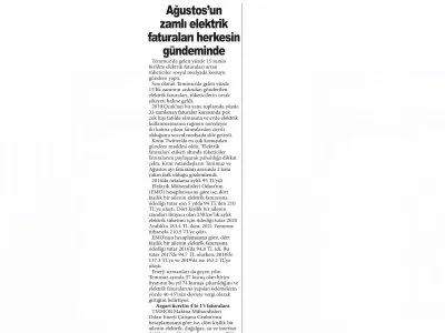 AĞUSTOS`UN ZAMLI ELEKTRİK FATURALARI HERKESİN GÜNDEMİNDE (GAZİANTEP SABAH)