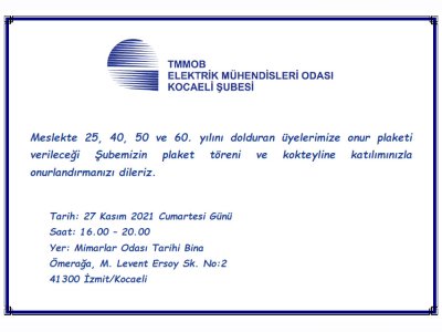 ŞUBEMİZİN PLAKET TÖRENİ VE KOKTEYLİNE KATILIMINIZLA ONURLANDIRMANIZI DİLERİZ.