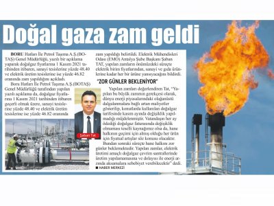 DOĞAL GAZA ZAM GELDİ (LİDER GAZETE - 03.11.2021)