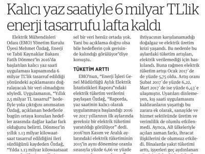 KALICI YAZ SAATİYLE 6 MİLYAR TLLİK ENERJİ TASARRUFU LAFTA KALDI (BİRGÜN)