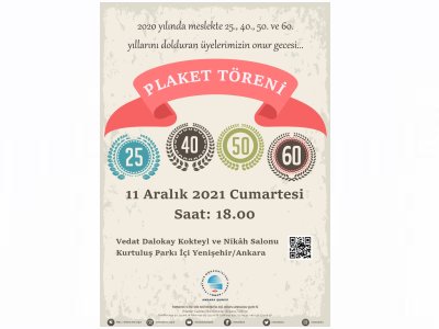 MESLEKTE 25., 40., 50. VE 60. YIL PLAKET TÖRENİ GERÇEKLEŞECEK
