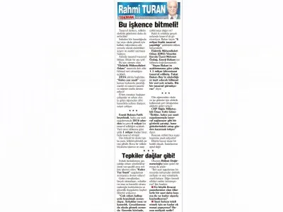 BU İŞKENCE BİTMELİ! (RAHMİ TURAN-SÖZCÜ)