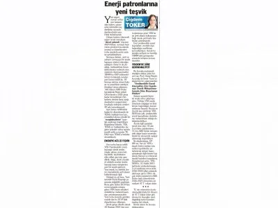 ENERJİ PATRONLARINA YENİ TEŞVİK  (ÇİĞDEM TOKER/SÖZCÜ)