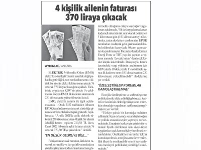 4 KİŞİLİK AİLENİN FATURASI 370 LİRAYA ÇIKACAK  (AYDINLIK)