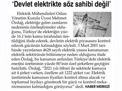 `DEVLET ELEKTRİKTE SÖZ SAHİBİ DEĞİL` (YENİ MESAJ)