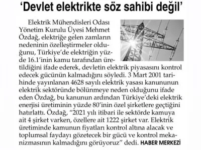`DEVLET ELEKTRİKTE SÖZ SAHİBİ DEĞİL` (YENİ MESAJ)