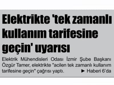 ELEKTRİKTE `TEK ZAMANLI KULLANIM TARİFESİNE GEÇİN` UYARISI (KARATEKİN)