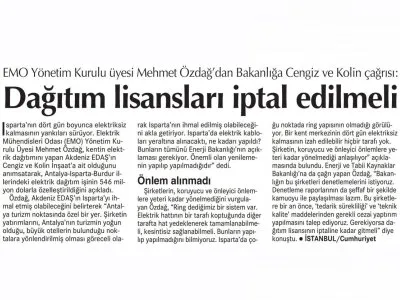 DAĞITIM LİSANSLARI İPTAL EDİLMELİ (CUMHURİYET)