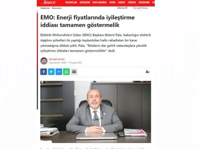 EMO: ENERJİ FİYATLARINDA İYİLEŞTİRME İDDİASI TAMAMEN GÖSTERMELİK (SOZCU.COM.TR)